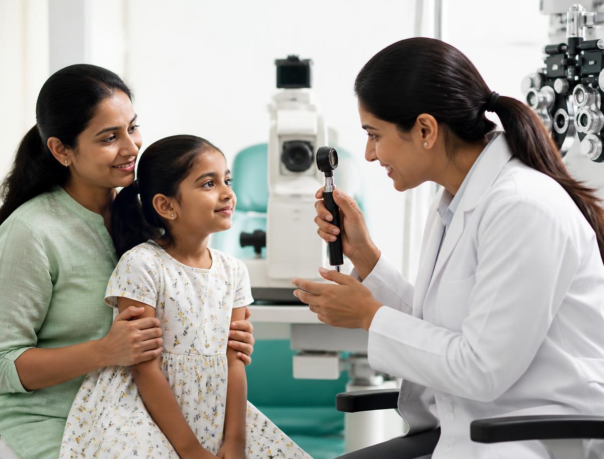 Child having a gentle eye examination