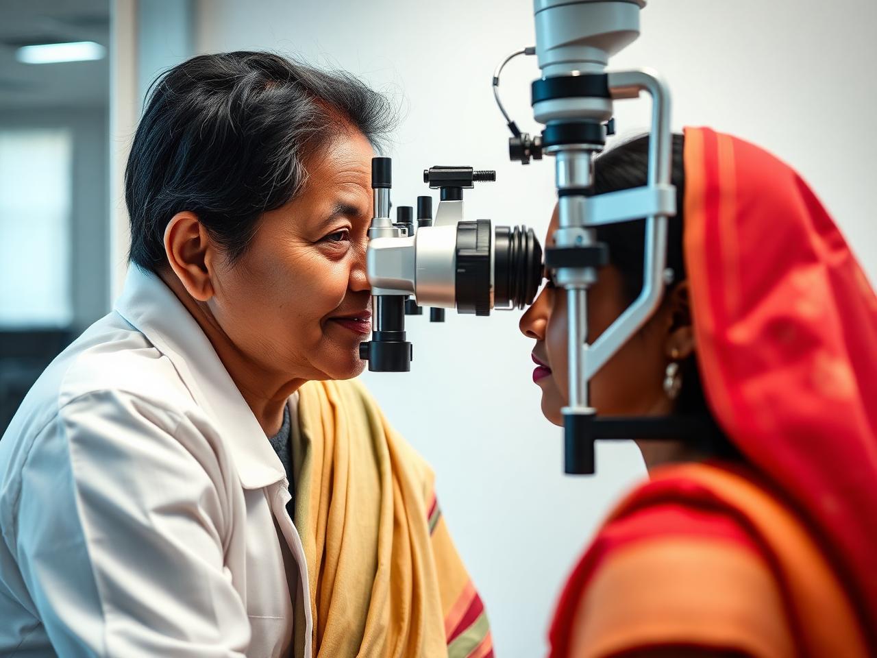 Patient undergoing a refraction vision test